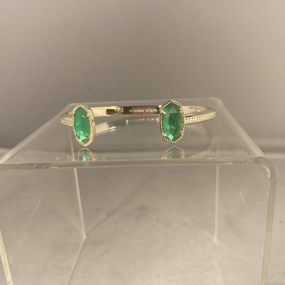 Kendra Scott Elton Gold Cuff Bracelet - Emerald Green color stones